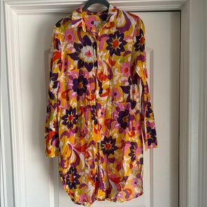J. Crew Floral Yellow Pink Purple Orange Swim Coverup Tunic Size Small